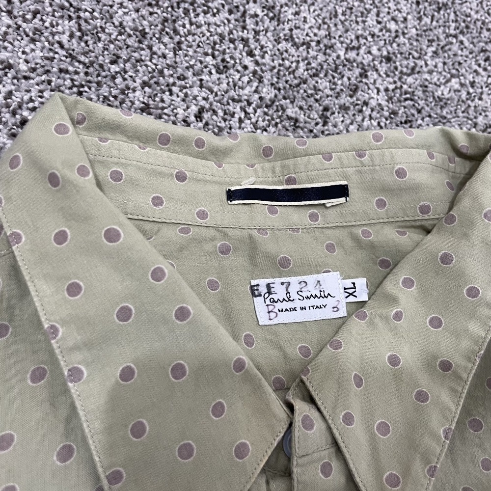 Paul Smith London Dress Shirt Men XL Green Long Sleeve Polka Dot Fitted - Picture 3 of 9